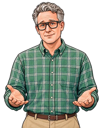 Illustration of Richard Smith facing forward with open palms.